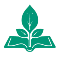 Logo vert d'ÉcoConnaissance représentant un livre ouvert avec des feuilles, symbolisant la connaissance et la durabilité.